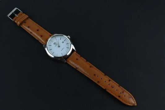 Display of Tan Ostrich Designer Leather Watch Strap