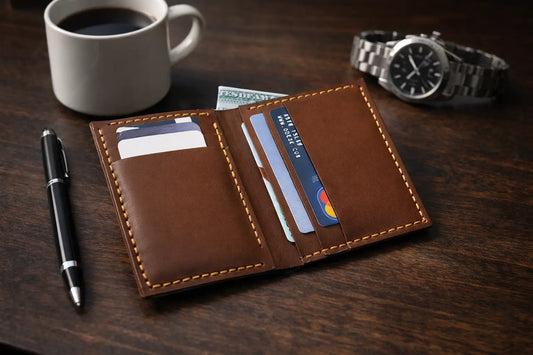 Handmade Tan Leather Cardholder Wallet – Slim Vertical Executive Sleeve