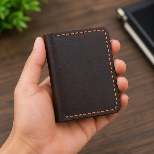 Minimalist Leather Card Holder Wallet - Bifold Dark Brown - Full Grain