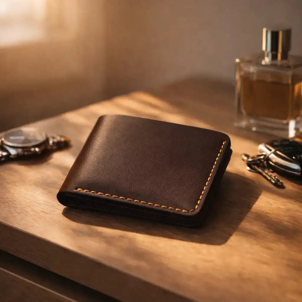 Handmade Men’s Bifold Leather Wallet - Dark Brown- Full Grain