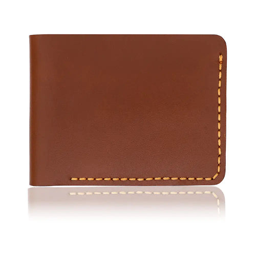 Handmade Men’s Bifold Leather Wallet - Tan -Full-Grain