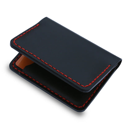 Minimalist Leather Card Holder Wallet  - Bifold Black - Full Grain