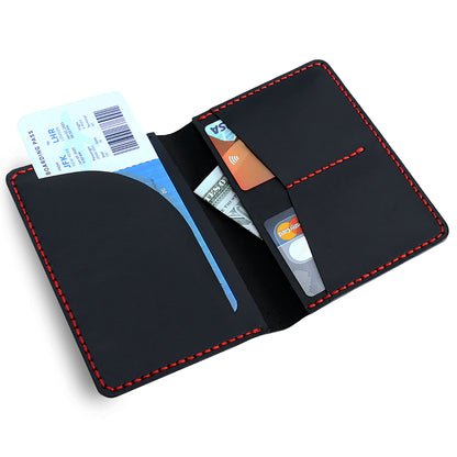 Handmade Black Passport Holder Filled