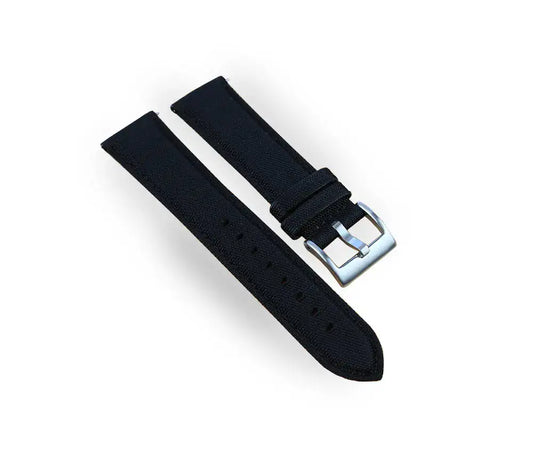 Black Sailcloth Watch Strap with Silver Buckle