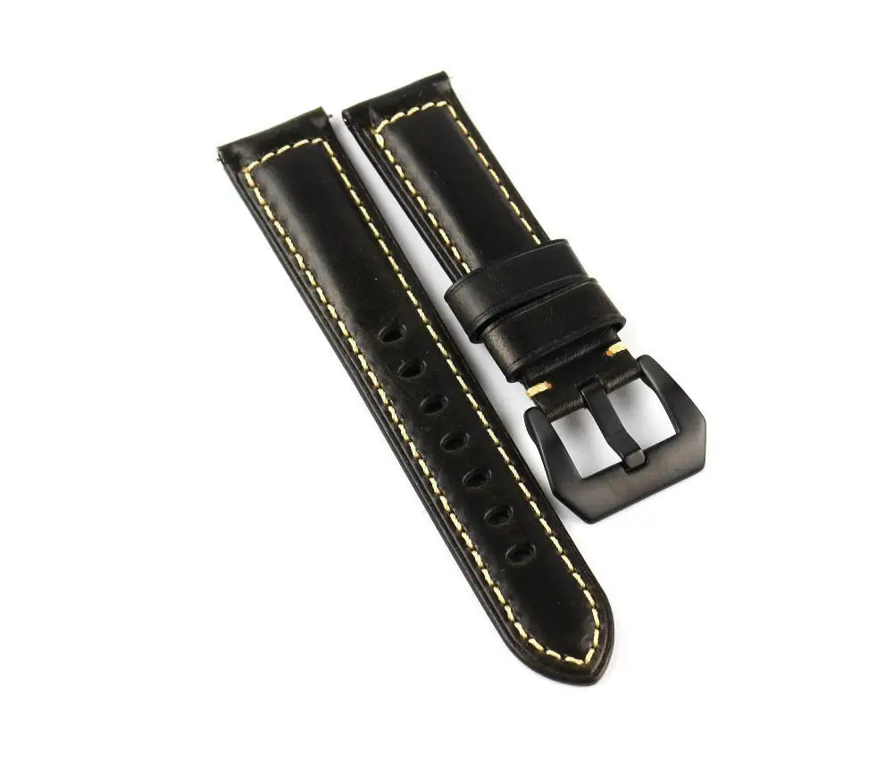 Black Waxed Leather Watch Strap