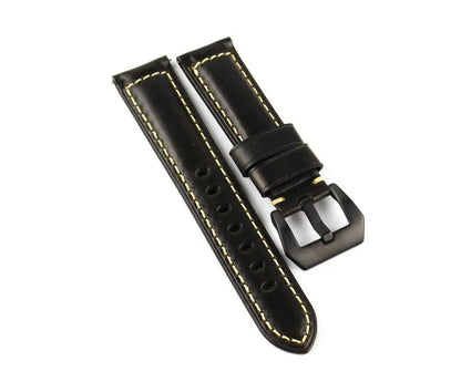 Black Waxed Leather Watch Strap