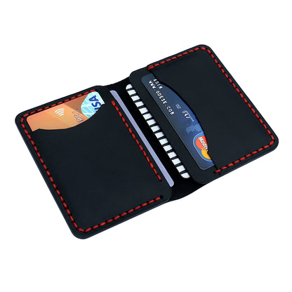 Minimalist Leather Card Holder Wallet  - Bifold Black - Full Grain