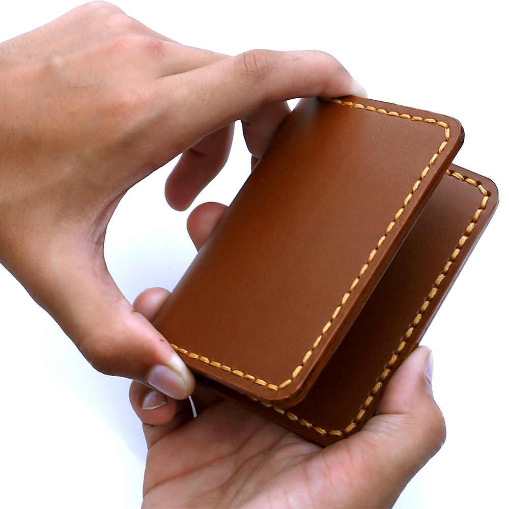 Minimalist Leather Card Holder Wallet  - Bifold Tan - Full Grain