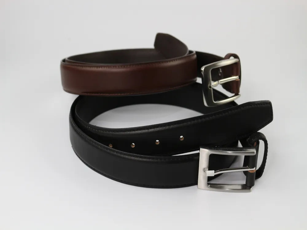 Black and brown dress leather belt