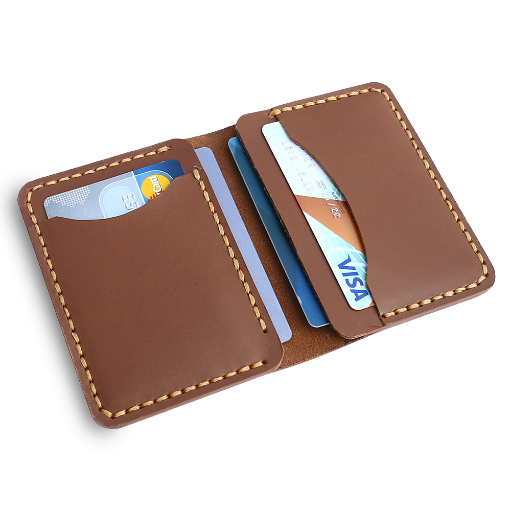 Minimalist Leather Card Holder Wallet  - Bifold Black - Full Grain