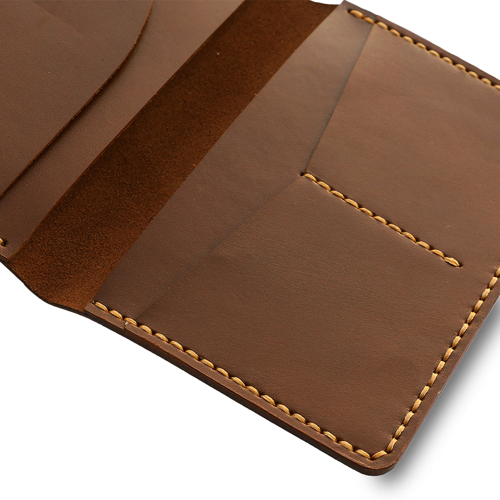 Handmade Brown Passport Holder Close Up