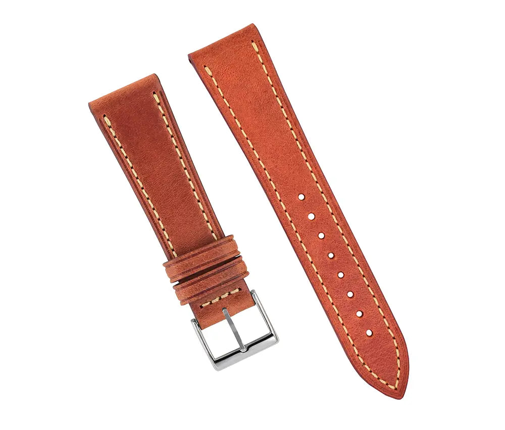 Quick Release Coral Red Leather Watch Strap