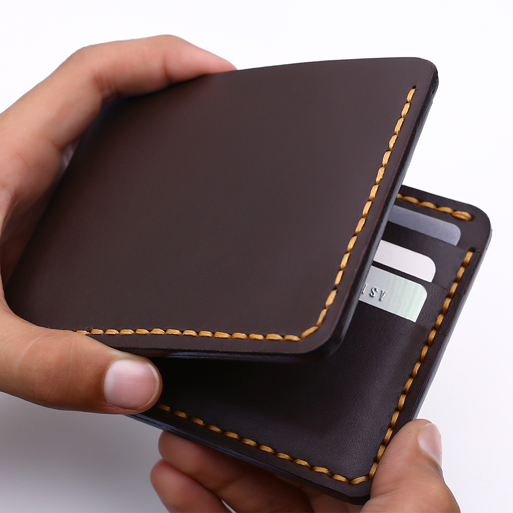 Handmade Dark Brown Bifold Wallet With Hands