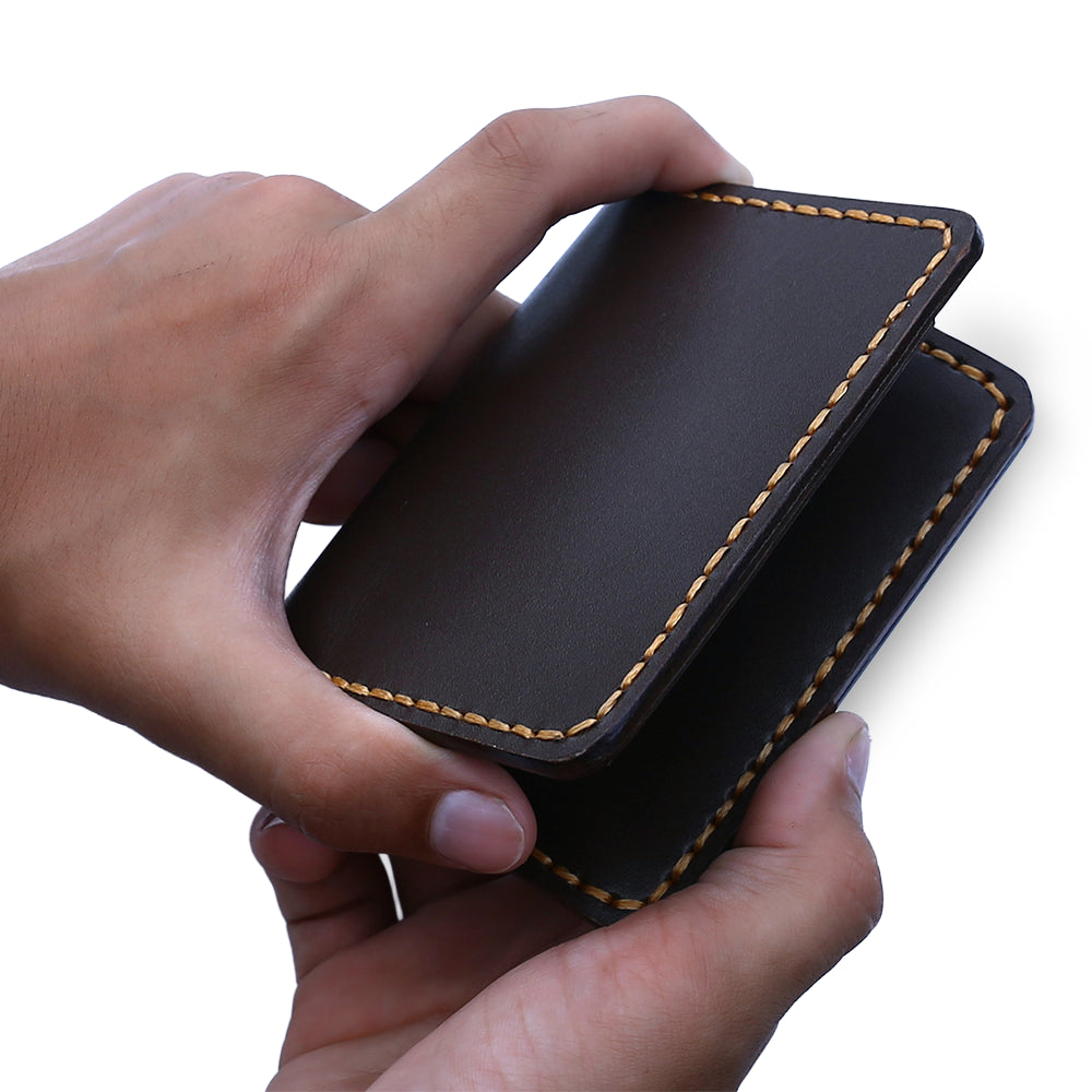 Minimalist Leather Card Holder Wallet  - Bifold Dark Brown - Full Grain
