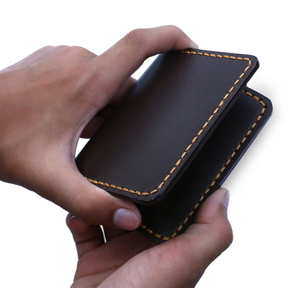 Minimalist Leather Card Holder Wallet  - Bifold Dark Brown - Full Grain