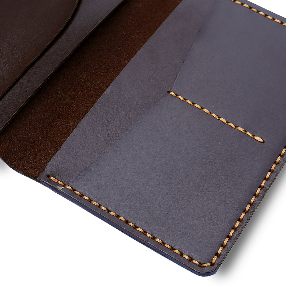 Handmade Dark Brown Passport Holder Close Up