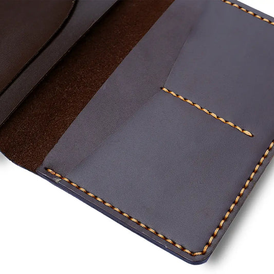 Handmade Dark Brown Passport Holder Close Up