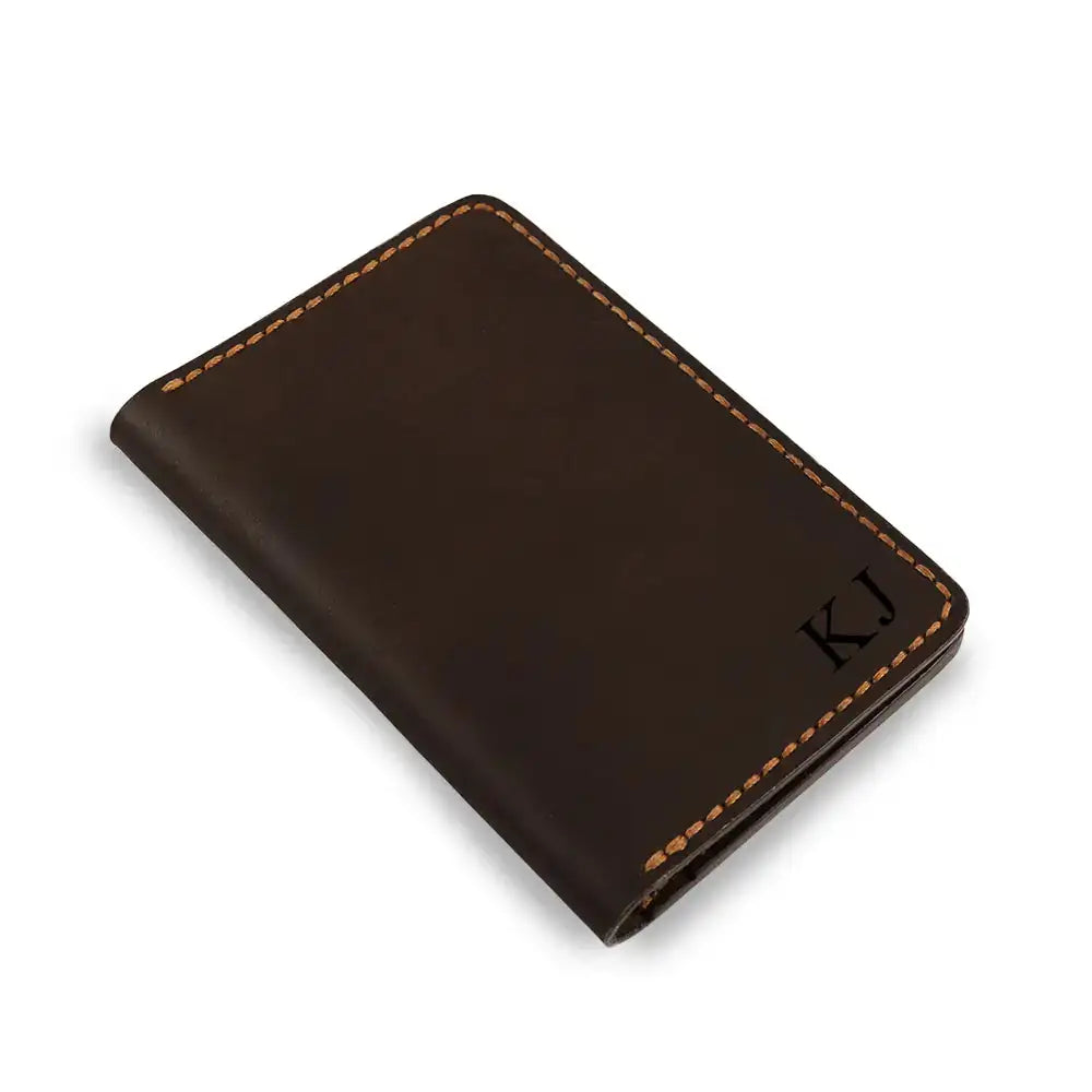 Personalised Handmade Black Travel Leather Wallet