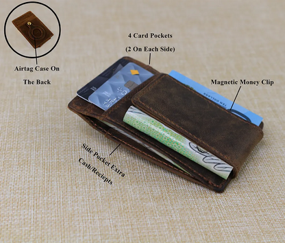 Display of Money Clip Card Holder Distressed Brown Leather