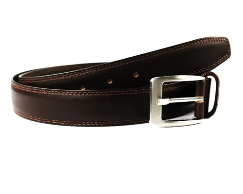Double Stich-Mens Dark Brown Leather Belt