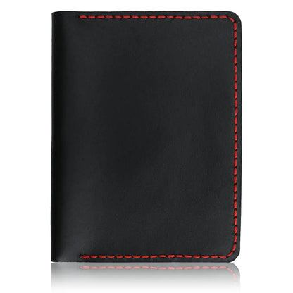 Overhead studio view of an open tan full-grain leather bifold cardholder, showcasing the symmetrical interior card slots and premium saddle-stitched edges, isolated on a white background with a soft natural shadow.