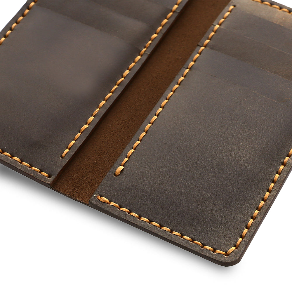 Handmade Dark Brown Long Wallet Empty Close Up copy