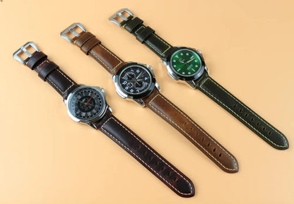 A perfect display of Brown Dark Brown and Red Waxed Leather Watch Straps