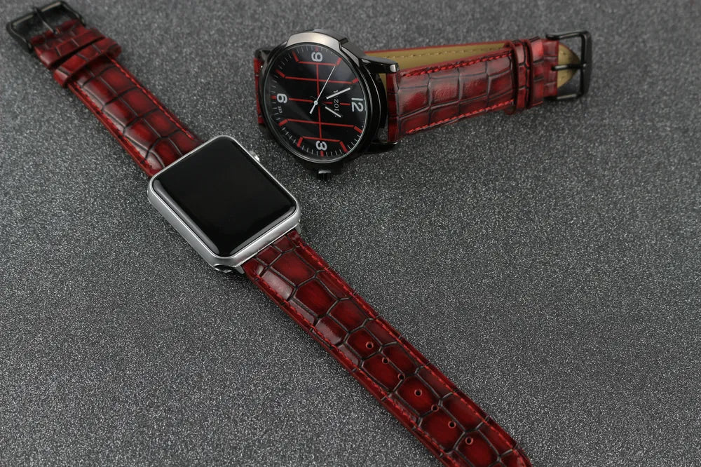Display of Red Crocodile Leather Apple Watch Band