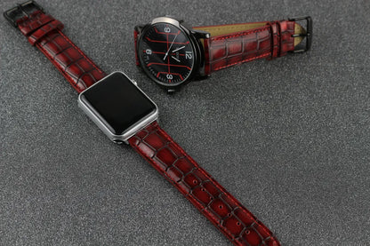 Display of Red Crocodile Leather Apple Watch Band