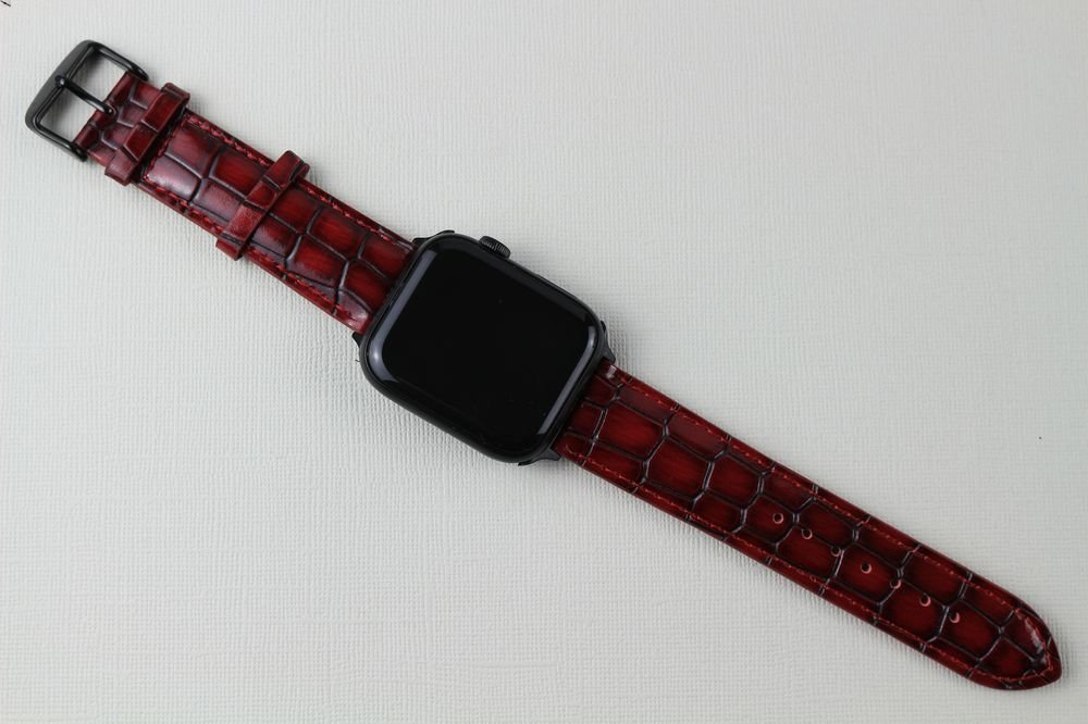 Display of Red Crocodile Leather Apple Watch Band