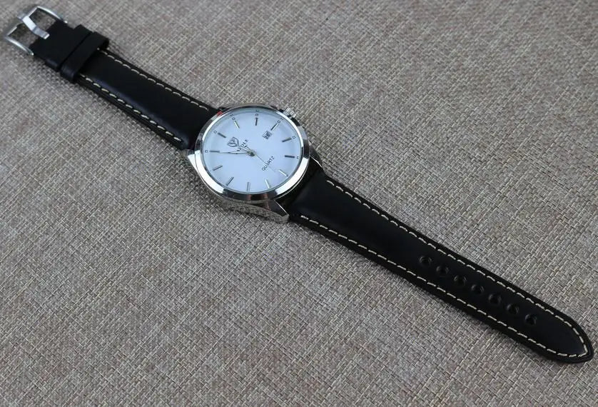 Display of Quick Release Black Leather Watch Strap-Chromexcel