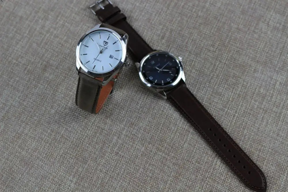 Dark Grey and brown Vegetable Tanned Leather Watch Straps display