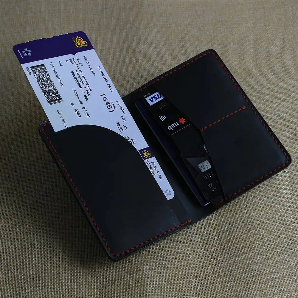 Handmade Black Leather Travel Wallet