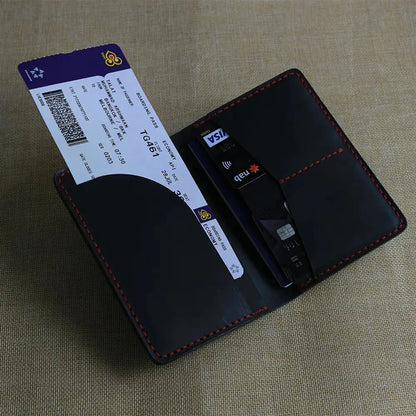 Handmade Black Leather Travel Wallet