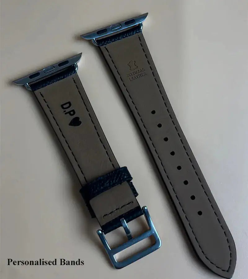 Personalized black Leather Apple Watch Band