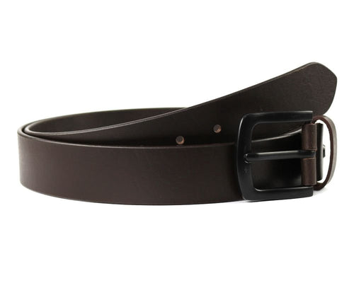 Mens Dark Brown Belt with Black Buckle -Full Grain Leather