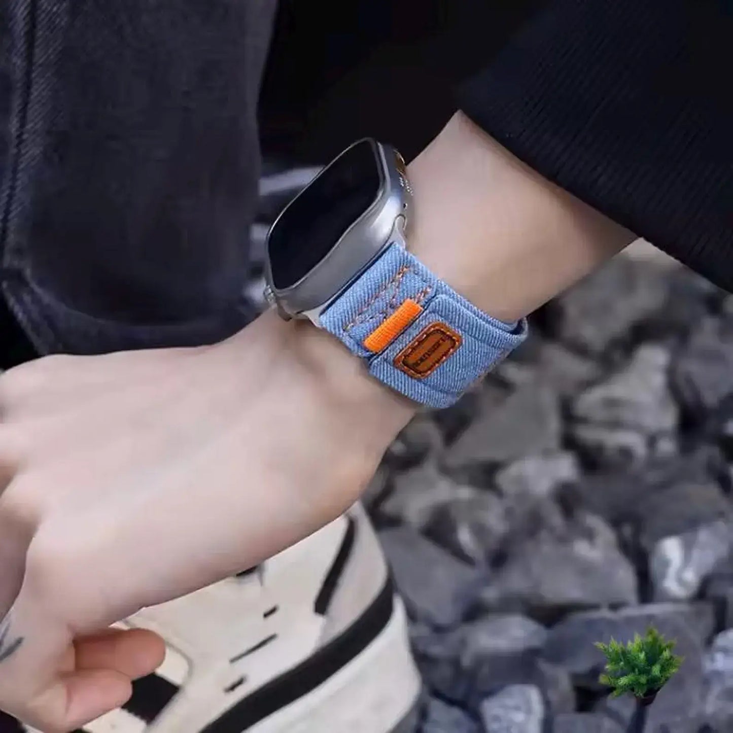 Blue Denim Apple watch band on ladies wrist