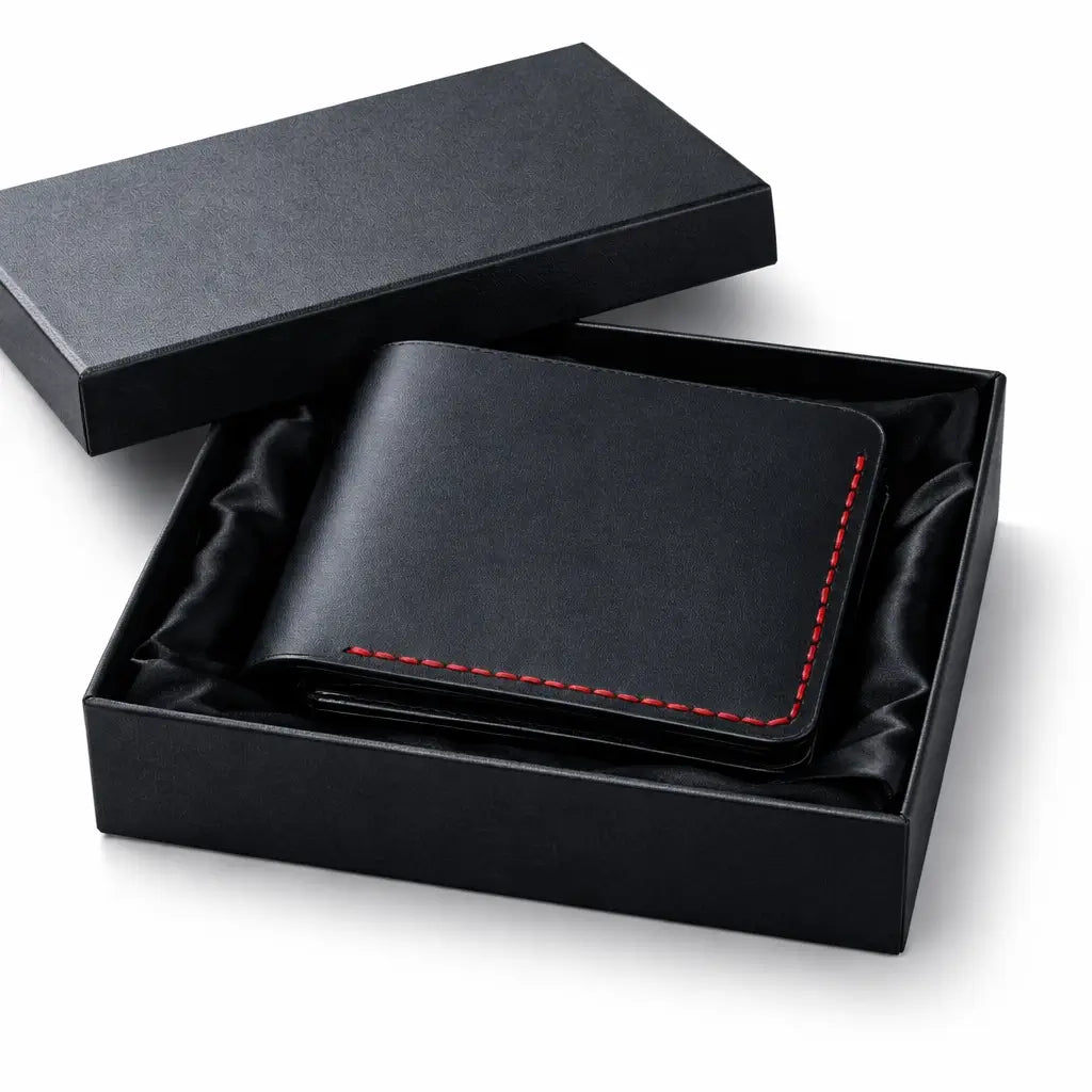 Handmade Men’s Bifold Leather Wallet - Black - Full Grain