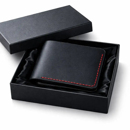 Handmade Men’s Bifold Leather Wallet - Black - Full Grain