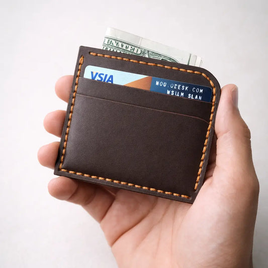 Minimalist Men’s Slim Leather Card Holder - Dark Brown - Front Pocket