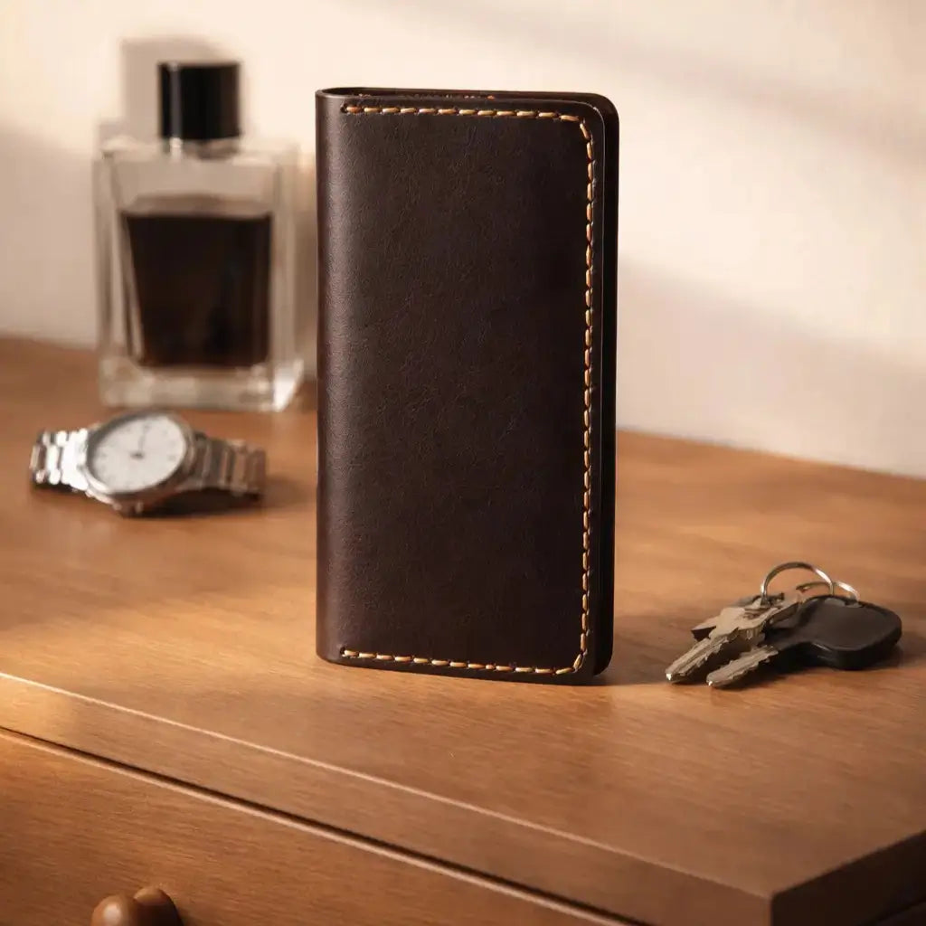 Handmade Men’s Slim Coat Leather Wallet – Dark Brown Heritage Jacket Edition