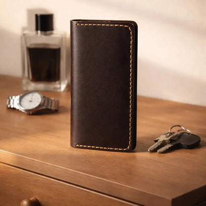 Handmade Men’s Slim Coat Leather Wallet – Dark Brown Heritage Jacket Edition