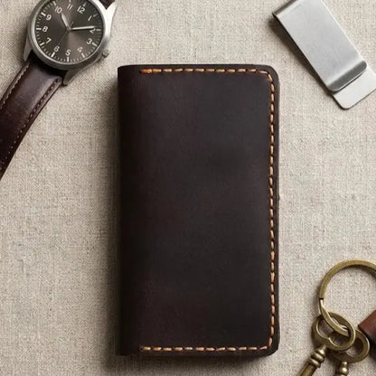 Handmade Men’s Slim Coat Leather Wallet – Dark Brown Heritage Jacket Edition