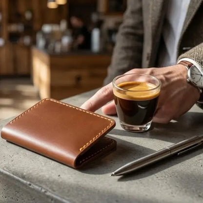 Minimalist Leather Card Holder Wallet  - Bifold Tan - Full Grain