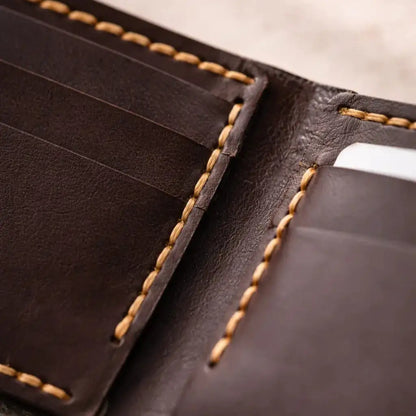 Handmade Men’s Bifold Leather Wallet - Dark Brown- Full Grain
