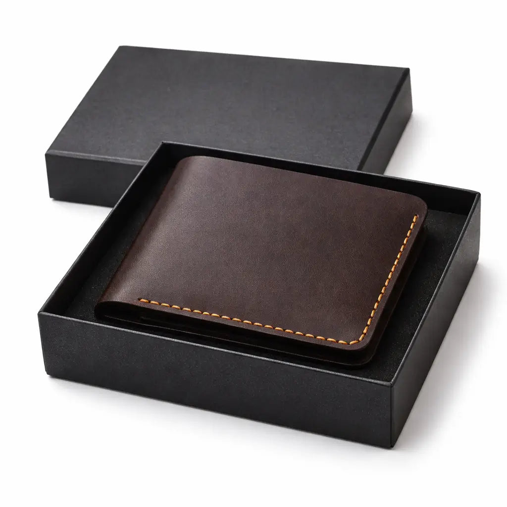 Handmade Men’s Bifold Leather Wallet - Dark Brown- Full Grain