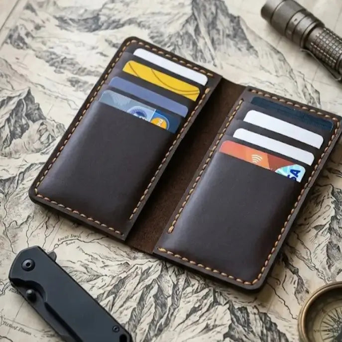 Handmade Men’s Slim Coat Leather Wallet – Dark Brown Heritage Jacket Edition