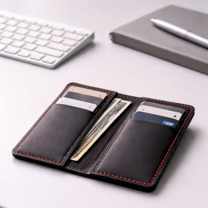 Handmade Men’s Slim Coat Leather Wallet – Black Breast Pocket Edition