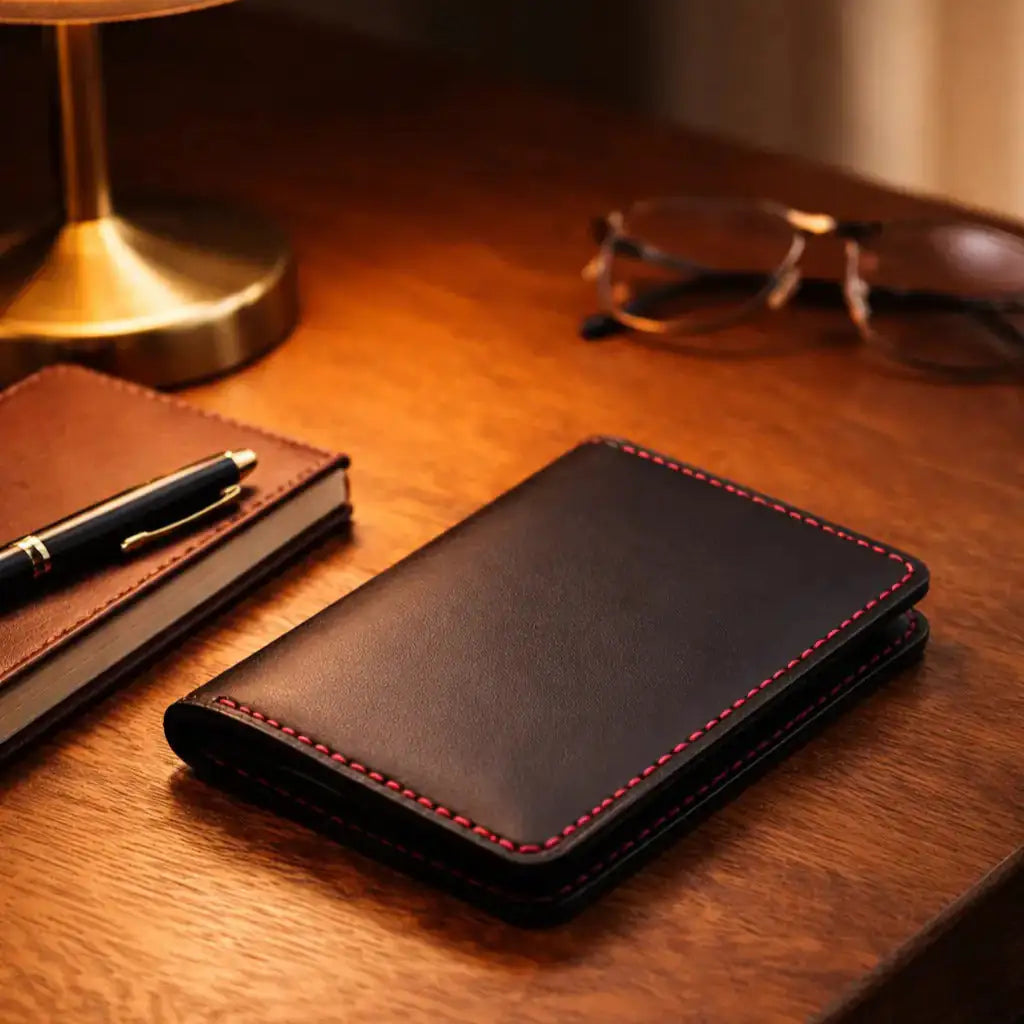 Minimalist Leather Card Holder Wallet  - Bifold Black - Full Grain