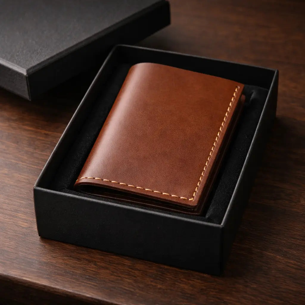 Handmade Tan Leather Cardholder Wallet – Slim Vertical Executive Sleeve